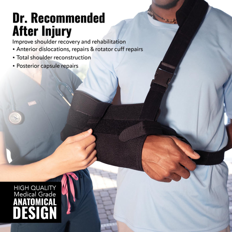 [Australia] - PerfectFit Arm Sling Shoulder Immobilizer with Abductor, Medical Grade Support Brace, Rotator Cuff or Surgery Recovery Sling, Shoulder Brace for Men and Women, XL, Black X-Large 