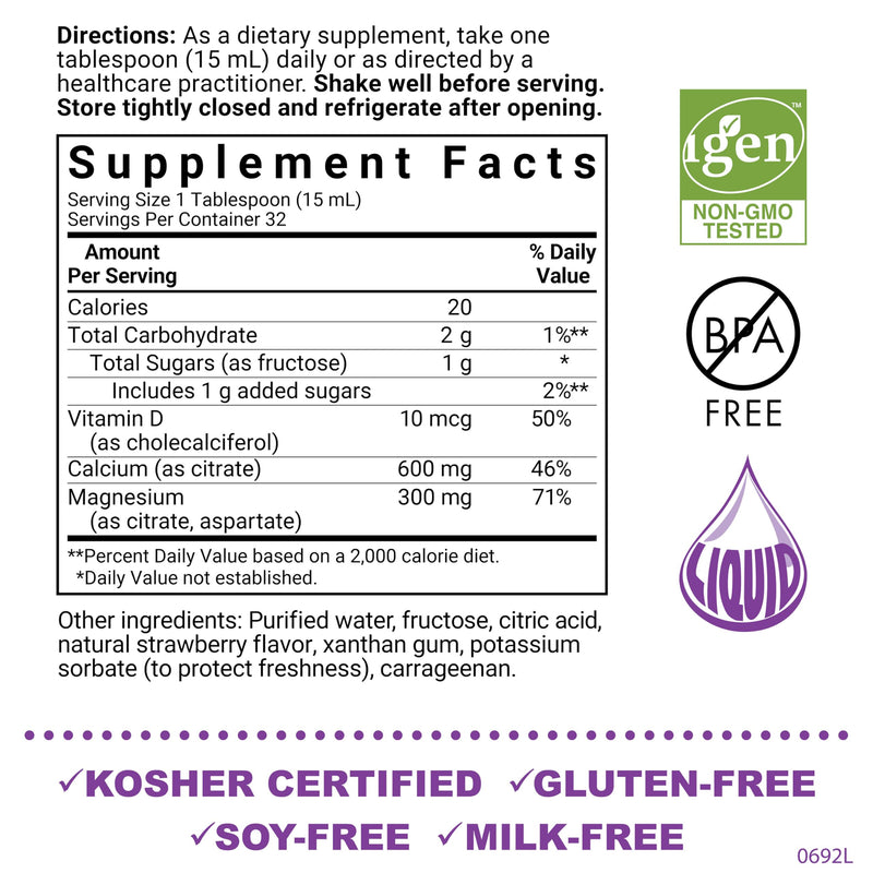 BlueBonnet Nutrition Liquid Calcium Magnesium Citrate & Vitamin D3 Daily | Third-party tested for purity and potency; manufactured in the USA