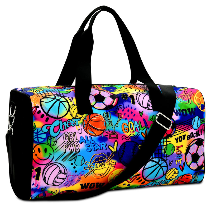 iscream + Corey Paige Designs 117.25" x 10" Duffle Bag with Quitled Nylon Exterior, Double Handles and Removable Adjustable Shoulder Strap for Travel and Sport - Sporty Girl
