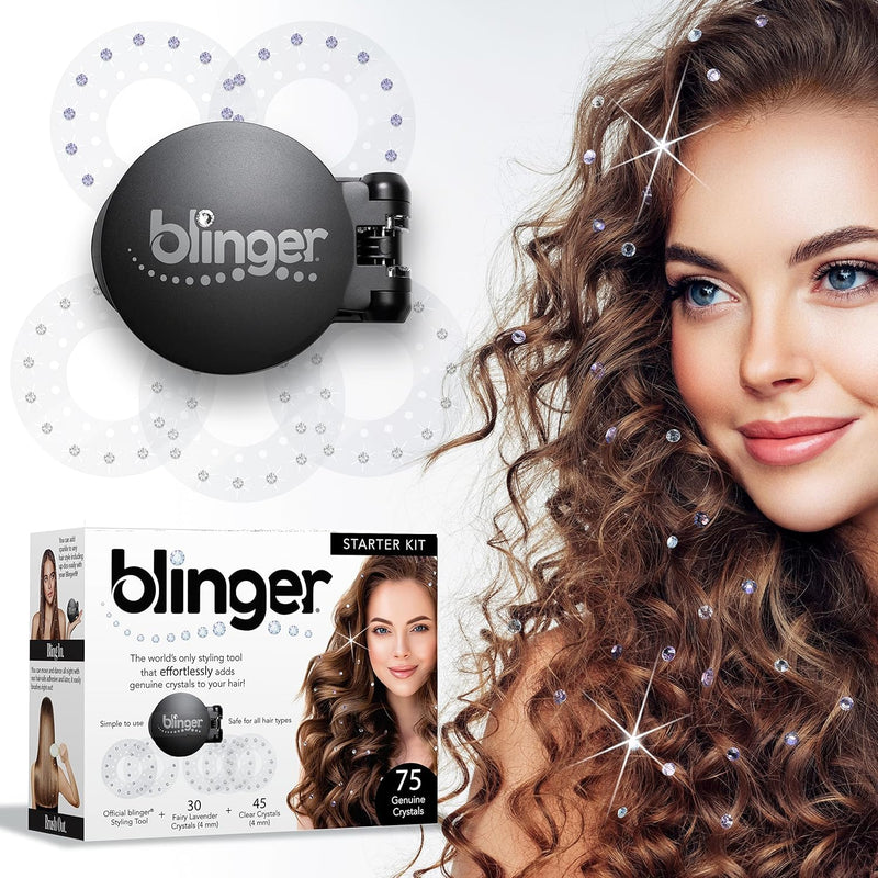 blinger® Starter Kit | Women's Hair Styling Tool + 75 Precision-Cut Glass Crystals | Bling in Seconds! Bedazzling Multi-Faceted Gems | Hair-Safe – Bling In Brush Out Women Starter Kit