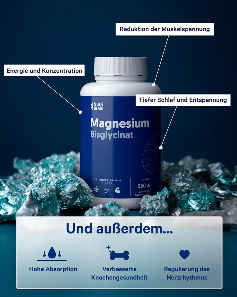 [Australia] - Magnesium bisglycinate 2000 mg - HIGH DOSE, 250 capsules | Premium: Chelated magnesium with high bioavailability for restful sleep, energy, bones and muscles, concentration. Magnesium bisglycinate 