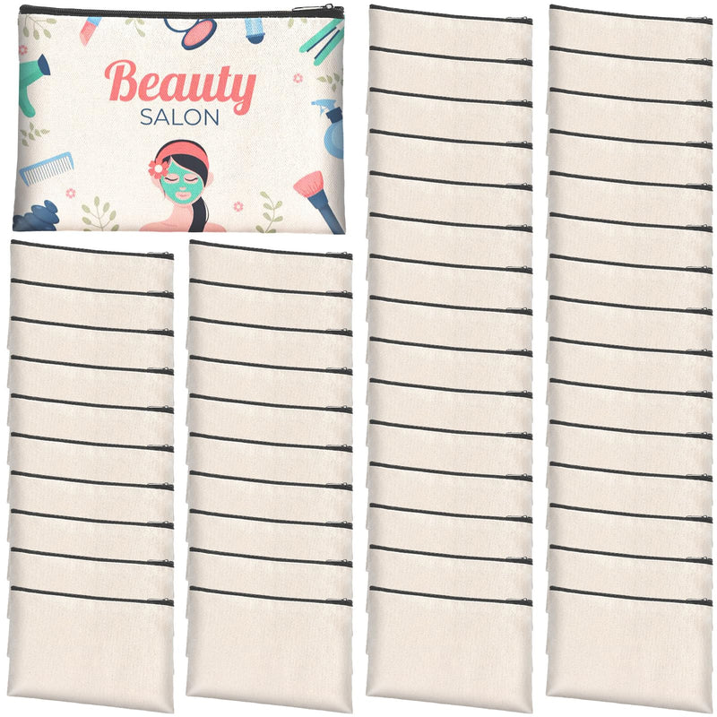 AMDAILY 50Pcs Sublimation Blank Canvas Makeup Bags w/Black Zipper and 50 Pcs Ivory Sublimation Blank Canvas Makeup Bags