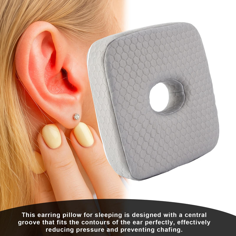 Piercing Pillow for Side Sleepers, Memory Foam Donut Pillow for Ear, Ear Pillows with Holes for Ear Pain, Earring Inflammation Pressure Sores, CNH, Soft and Comfortable Earring Pillow (Gray) Gray