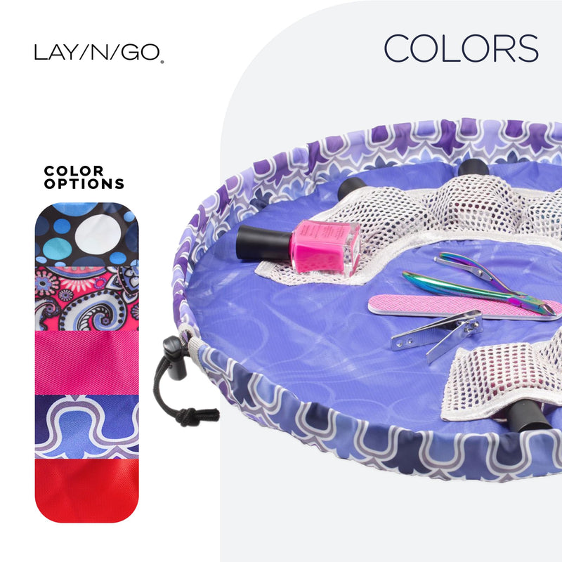 Lay-n-Go Cosmo Drawstring Cosmetic Pouch 20" Makeup Bag Organizer & Nail Spa 18" Acrylic Nail Polish Holder Toiletry Bag for Travel, Gift Bundle, Purple