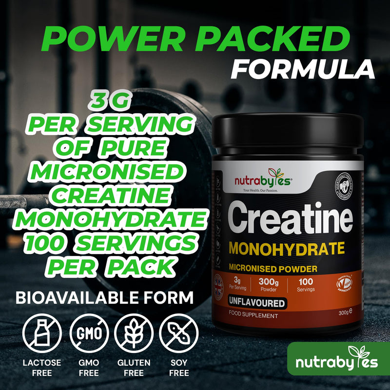 Unflavoured Creatine Monohydrate Powder 300g (100 Servings) | Pure Micronised | 3+ Month Supply | Muscle Growth, Strength & Recovery Supplement for Men & Women | Vegan | Easy to Mix | UK Made