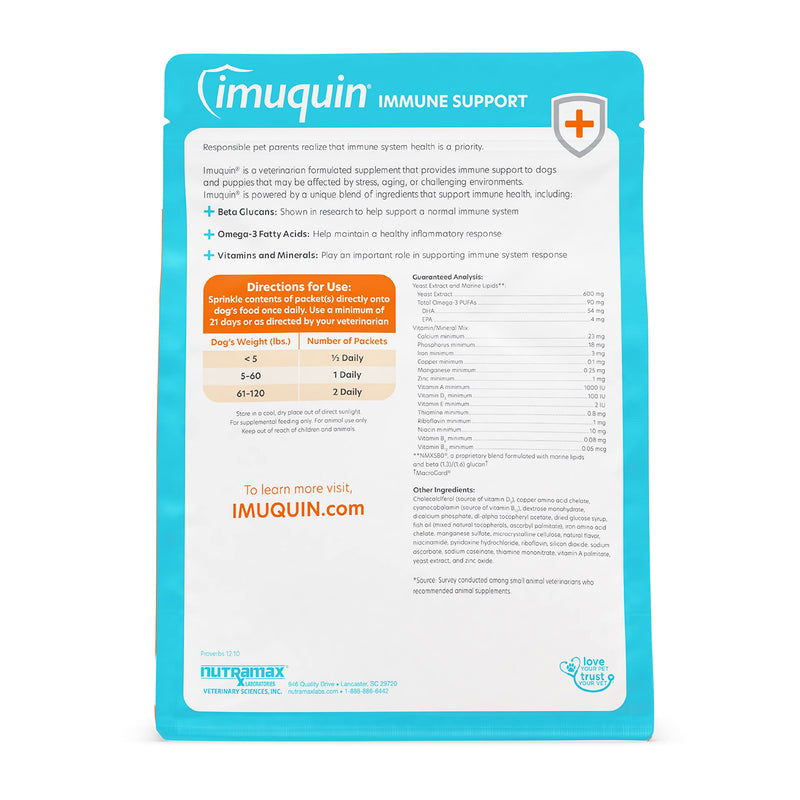 Nutramax Laboratories Nutramax Imuquin Immune Health Supplement Powder for Dogs, with Beta Glucans, Marine Lipids, Vitamins and Minerals, 30 Packets, Updated Version - PawsPlanet Australia