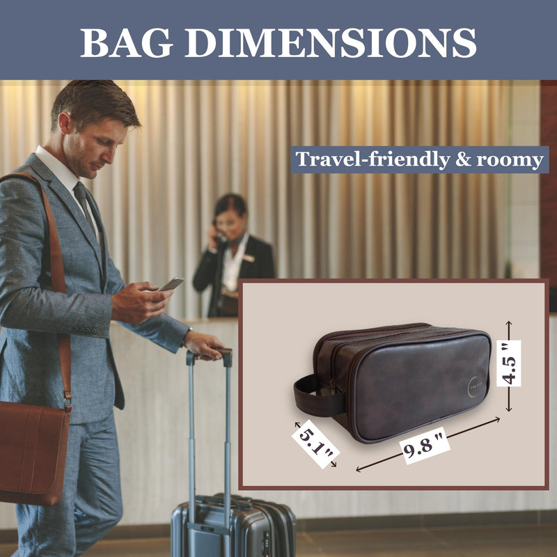 Premium Men’s Toiletry Bag with Drawstring Pouch – Durable Water-Resistant Leather-Look Travel Organizer for Shaving, Grooming & Hygiene Essentials (Dark Brown) Dark Brown