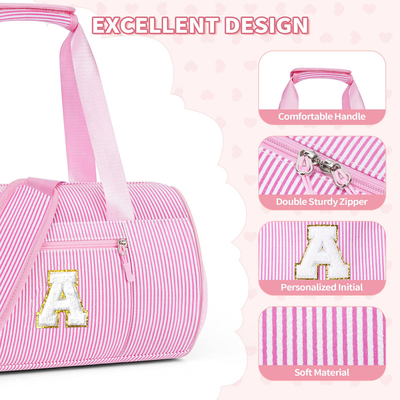 YOOLIFE Teen Girls Kids Birthday Gifts Initial Dance Bag Duffle Bag, Pink V | 6 7 8 9 10 11 12 Year Old Girl Birthday Gift, Gift for Daughter Sister, Gymnastics Overnight Weekender Cheer Bag for Girl Kid