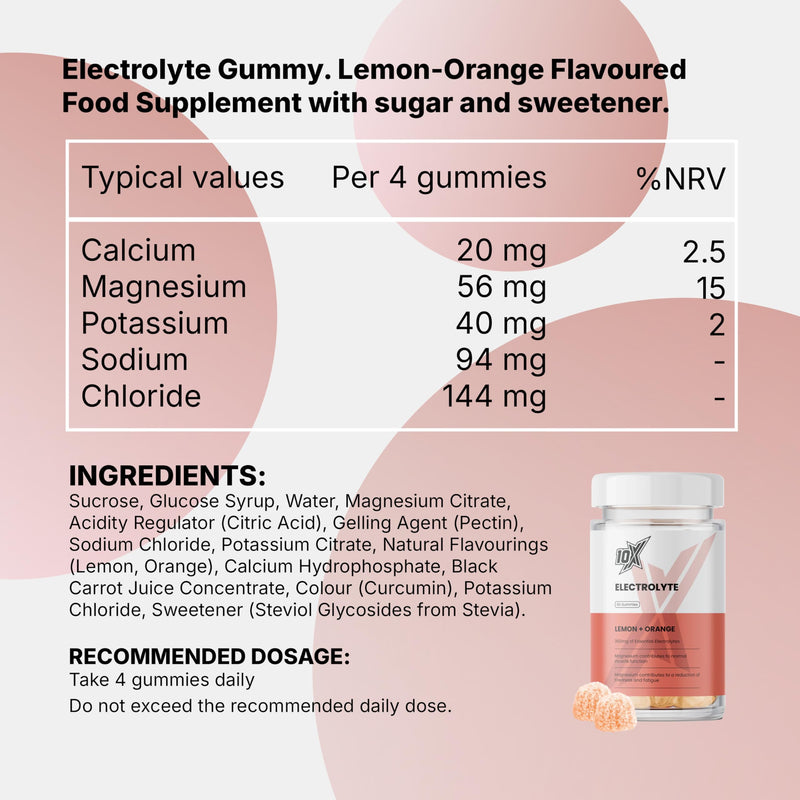 Electrolyte Gummies - Orange & Lemon Flavour | 360mg Electrolytes Per Serving | Hydration, Muscle Function & Cramp Support | Vegan, Halal | No Artificial Colours or Flavours