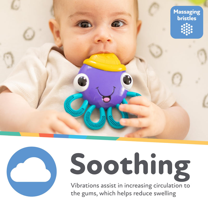 [Australia] - Nuby Vibe-eez Vibrating Teether - Battery Powered - Textured Surface and Easy to Grasp Toy for Baby Teething Relief - 3+ Months - Octopus 