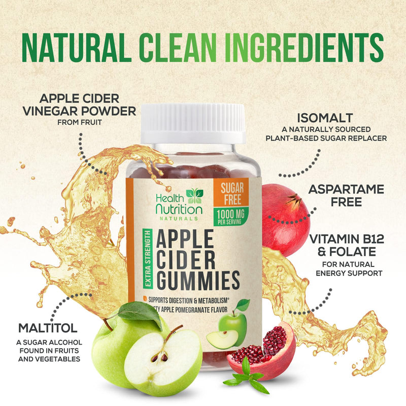 Apple Cider Vinegar Gummies Zero Sugar - Max Strength ACV Gummy Vitamins - Vitamin B12 & The Mother - Metabolism & Energy Support - Vegan Apple Cider Vinegar Gummy Supplement - Non-GMO - 120 Gummies 120 Count (Pack of 1)