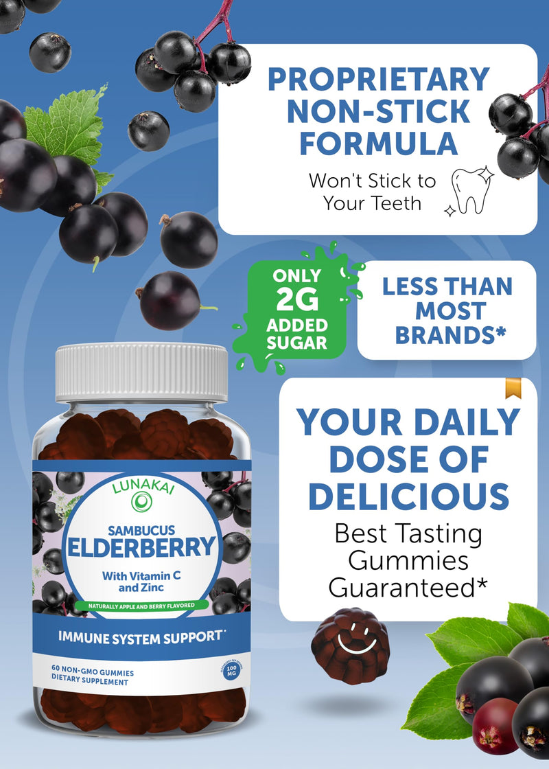 Lunakai Vitamin D3 and Elderberry Gummies Bundle - Immunity, Bone and Mood Support Supplement for Adults & Kids - Non-GMO, No Corn Syrup, All Natural Gummy