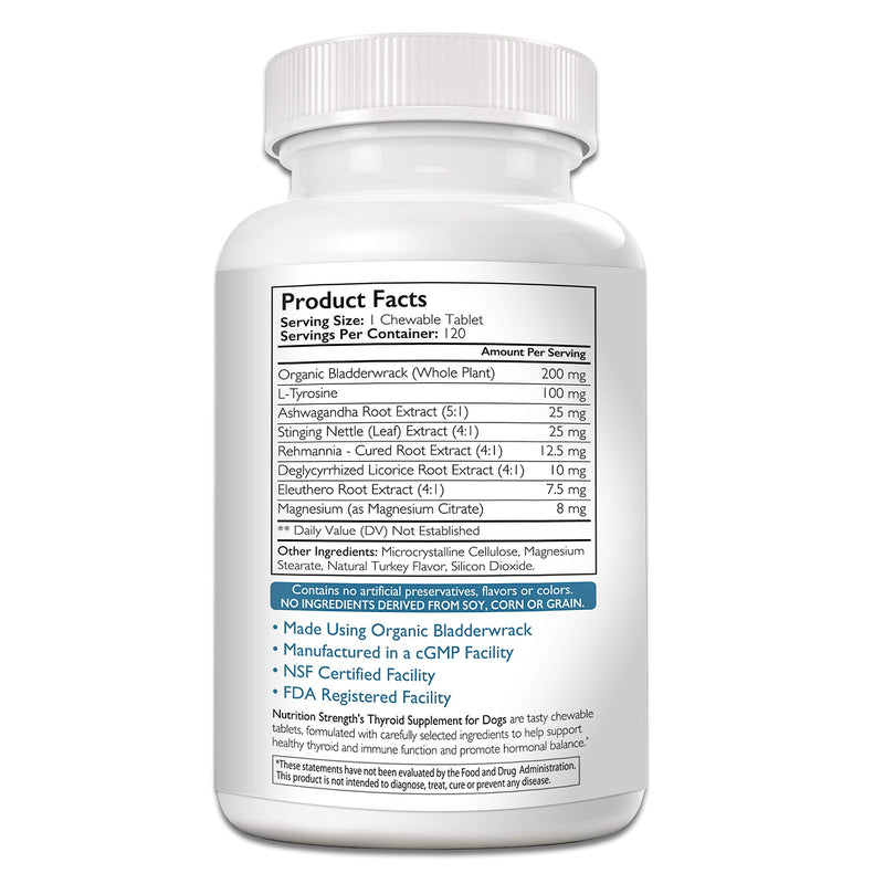 Thyroid Supplement for Dogs, Support for Hypothyroidism in Dogs with Organic Bladderwrack, Promotes Normal Function of Endocrine and Enzyme Systems, 120 Chewable Tablets - PawsPlanet Australia
