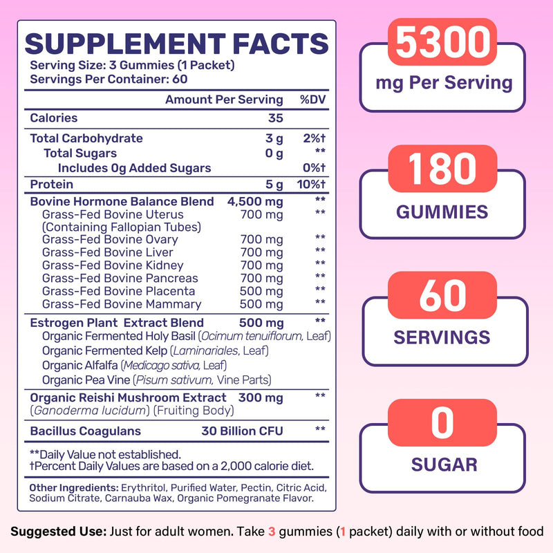 [Australia] - (180 Gummies) Beef Organ Supplement for Women - 5300mg Beef Liver, Kidney, Uterus & 10 More, for Hormone Balance, Menstruation, Energy, Immunity, Gut & Skin Health - 100% Grass Fed & Pasture Raise 180 Count (Pack of 1) 