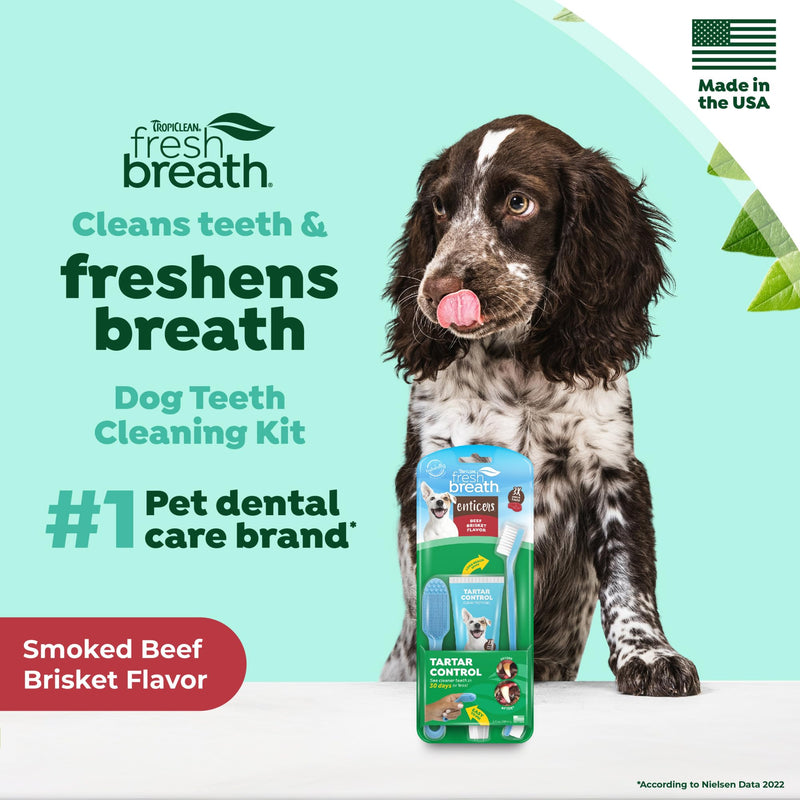 [Australia] - TropiClean Fresh Breath Oral Care Kit - Soft Bristle Finger Toothbrush - Dog Tooth Brushing Kit - Beef Brisket Flavor Dog Toothpaste 