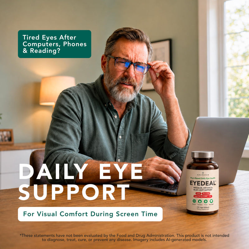 AMANDEAN EYEDEAL Lutein & Zeaxanthin + Vegan Omega-3 Eye Vitamins, 120ct | Lutein and zeaxanthin supplement, 10mg + 2mg from marigold, plus algal DHA & EPA; vegan; vision