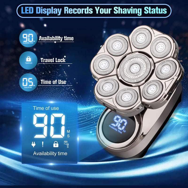 [Australia] - 9D Head Shavers for Bald Men, Electric Razor for Men to Shave Fast with LED Display, Cordless Rechargeable, IPX7 Waterproof Wet/Dry Rotary Shaver Kit with Nose Hair Trimmer Shaver, Gift for Mens Gunmetal 