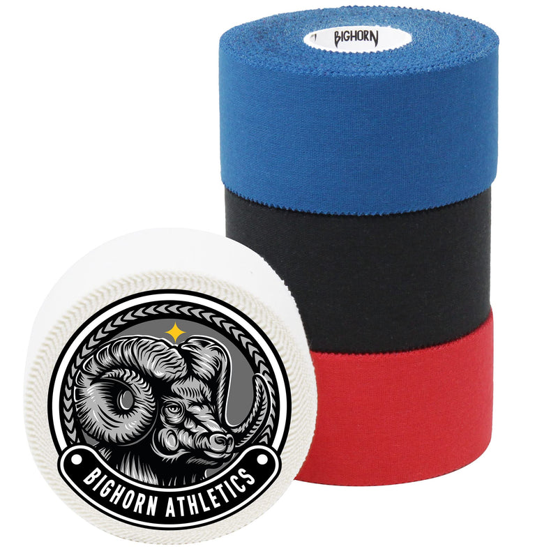Bighorn Athletics Sports Tape & Medical Tape, Wrist Tape & Ankle Support Tape, EZ-Tear Zinc Oxide Infused Tape for Sensitive Skin, First-Aid Tape, 1.5-Inch x 45-Feet, 4 Rolls (Black, Blue, Red, White) Black, Blue, Red, White