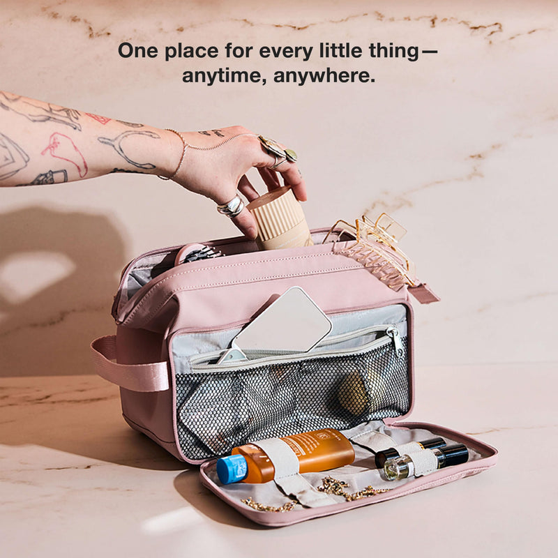 Cascade Dopp Kit, 5L, Blush | Weatherproof Dopp Kit Travel Organizer Bag, Wireframe Top For Easy Access, Interior Organization Pockets