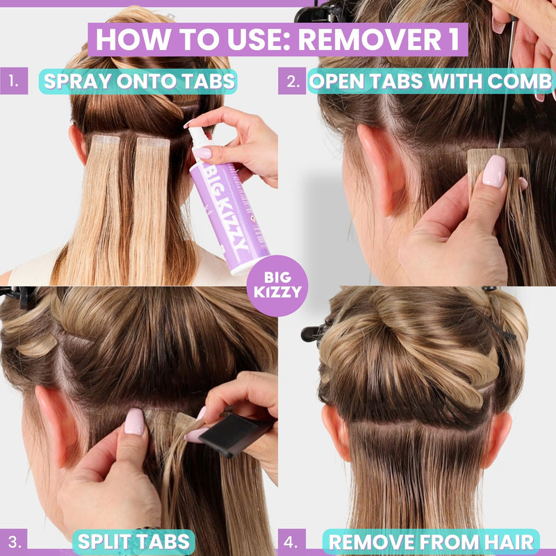 [Australia] - 8oz Tape Ins Hair Extension Remover Spray + 72 tabs Double Sided REGULAR Hold Hair Extension Replacement Tape by Big Kizzy, Professional Quality and Easy to use instructions 