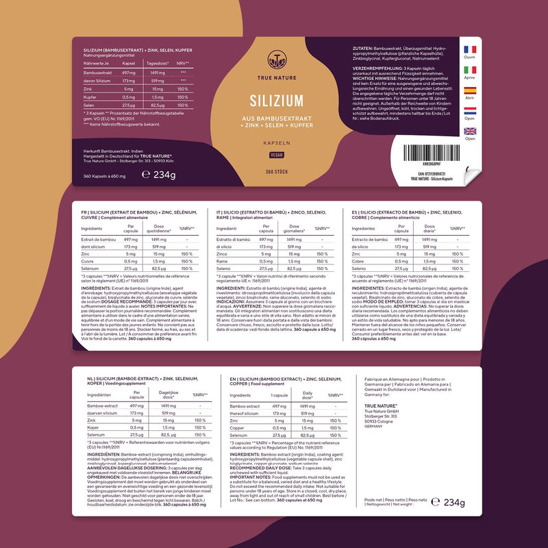 [Australia] - Silicon - 360 capsules for 4 months - Organic silicon 519mg per day - High dosage - Naturally derived from Indian bamboo extract - Hair vitamins - Zinc, selenium & copper - Vegan - TRUE NATURE silicon 