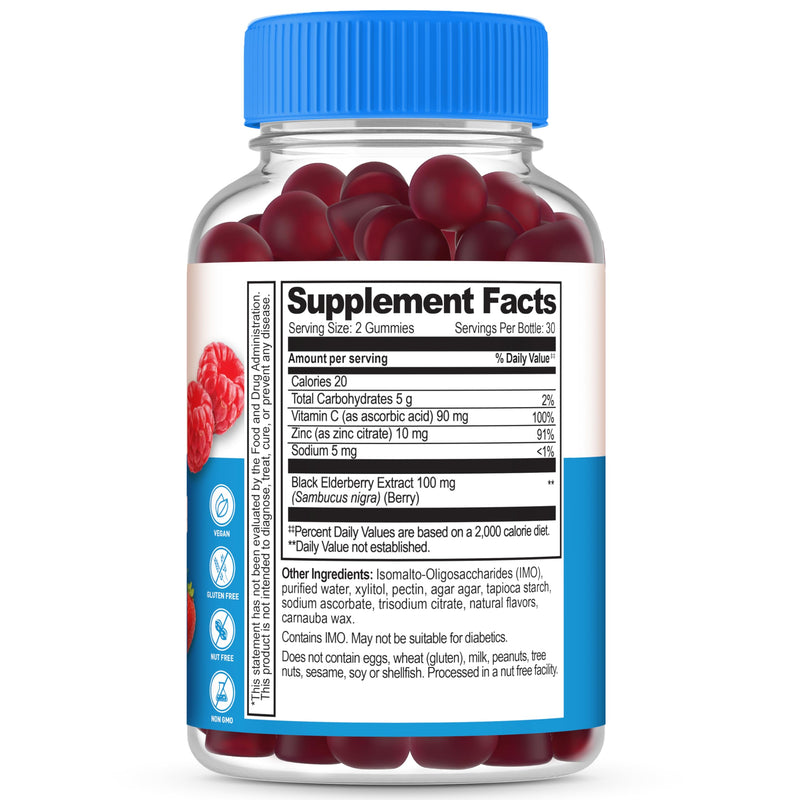 Lifeable Sugar Free Elderberry Gummies with Vitamin C and Zinc | Great Tasting Sambucus Elderberry Immune Support Supplement | Kosher, Vegan, Non GMO Black Elderberry for Adults | 60 Gummies