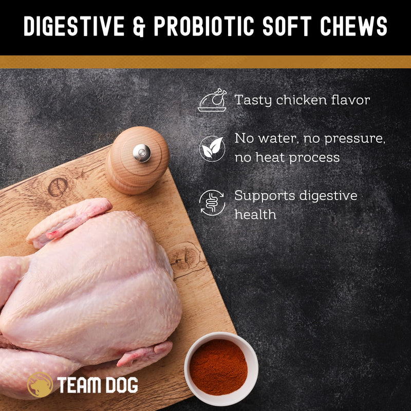 TEAM DOG Probiotic Chews for Dogs | Digestive Enzymes & Dog Probiotics for Yeast, Itchy Skin and Itchy Ears | for Allergies & Sensitive Stomachs | Promotes Digestive & Gut Health for Dogs | 120 Count - PawsPlanet Australia
