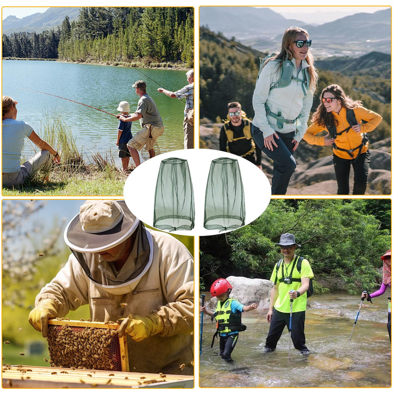 [Australia] - Pack of 2 mosquito net heads, green mosquito net head, mosquito protection with 2 carrying bags, mosquito protection head net, mosquito net hat for face protection, hiking, outdoor fishing, anti-mosquito, bee bug 