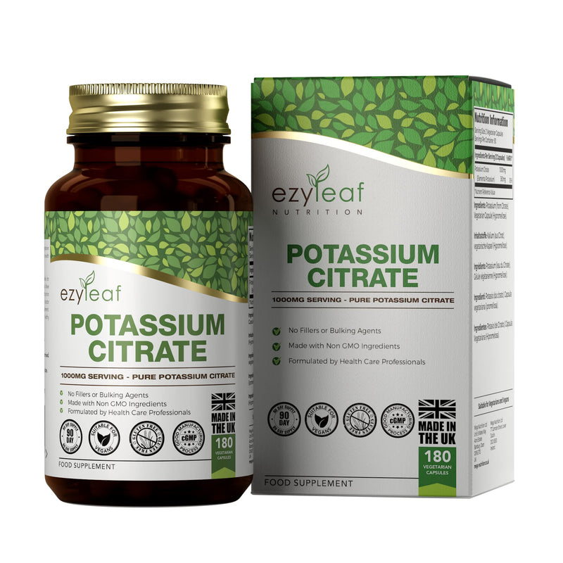 [Australia] - Ezyleaf Potassium Citrate | 180 high-dose potassium capsules - 1000mg potassium per serving | Potassium high dose | No fillers, non-GMO, gluten, dairy and allergen free 