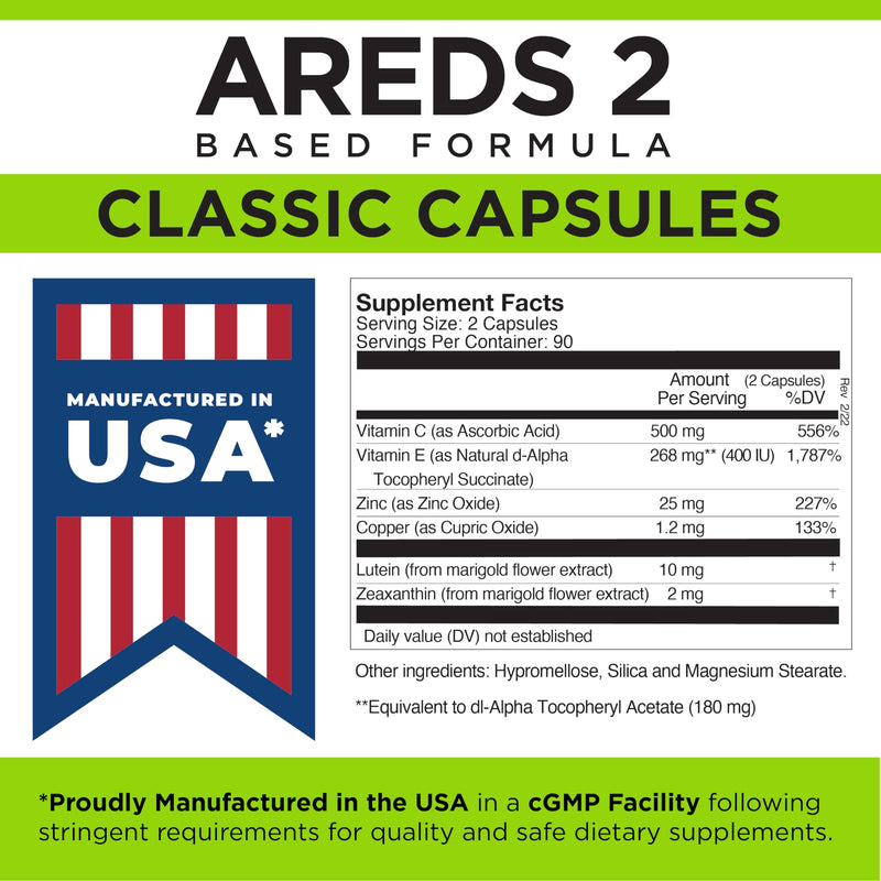 [Australia] - Viteyes AREDS 2 Eye Vitamins, Classic Macular Support, Allergen Free Capsules, with Natural Vitamin E, Vitamin C, Zinc, Copper, Lutein & Zeaxanthin, Eye Doctor Trusted, Manufactured in The USA, 180 Ct 180 Count (Pack of 1) 