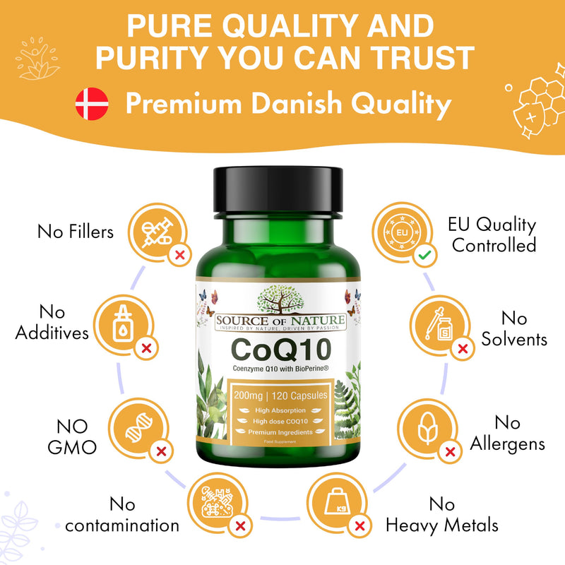 Source of Nature® Coenzyme Q10 200mg - 120 Vegan Capsules (4-Month Supply) | Naturally Fermented Bioidentical Ubiquinone | High Strength & 99% Pure | with BioPerine® Black Pepper Extract