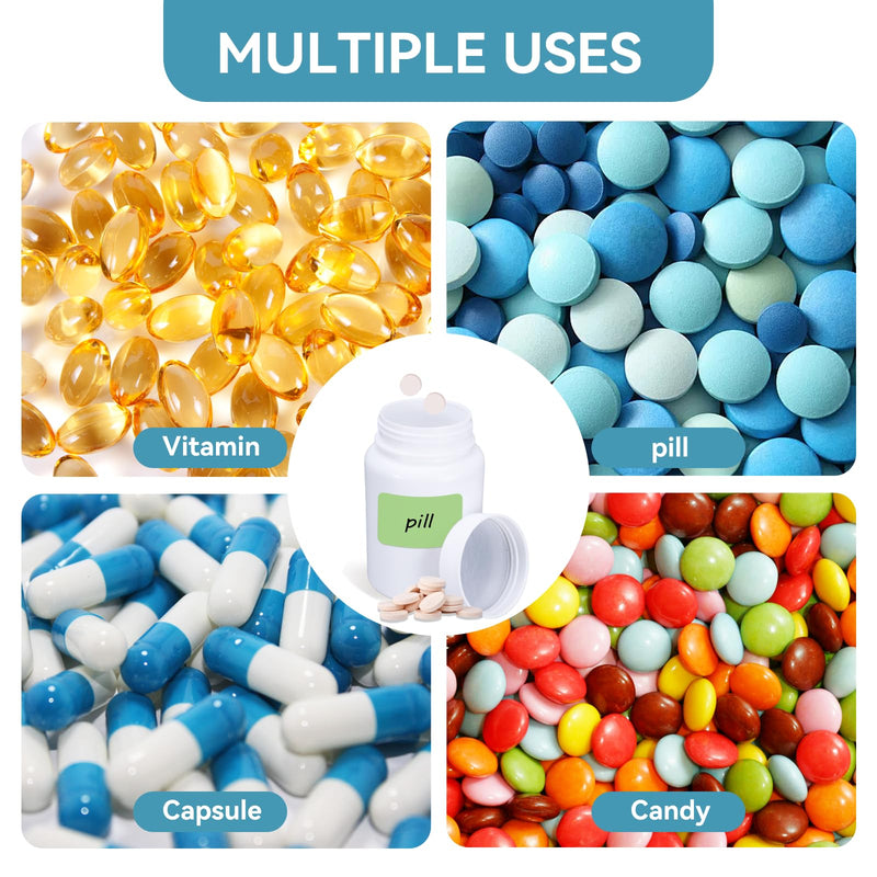 ASEVAT 8 Pack 3.4 oz Travel Pill Bottles - White Food Grade Plastic with Screw Caps & Labels, Small Pill Organizer for Pills, Vitamins, Capsules 3.4oz/100ml