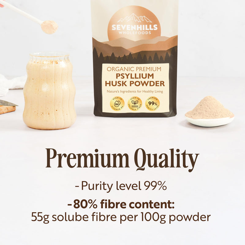 Sevenhills Wholefoods Organic Premium Psyllium Husk Powder 400g - 99% Purity - High in Soluble Fibre for Natural Fullness & Digestive Support & B6 for Energy Metabolism- Ideal for Baking & Cooking
