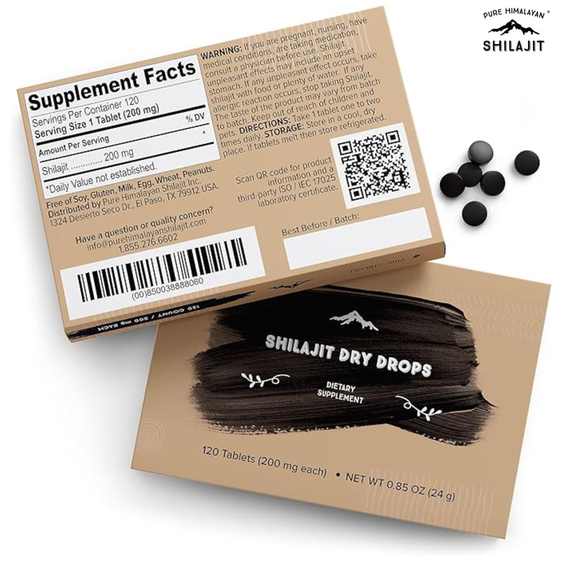 [Australia] - Pure Himalayan Shilajit Dry Drops, 100% Pure Natural Shilajit, Grade A, Max Potency 85+ Clean Trace Minerals & Fulvic Acid for Energy, Metabolism & Immune Support Supplement for Men & Women (120 tabs) 120 Count (Pack of 1) 