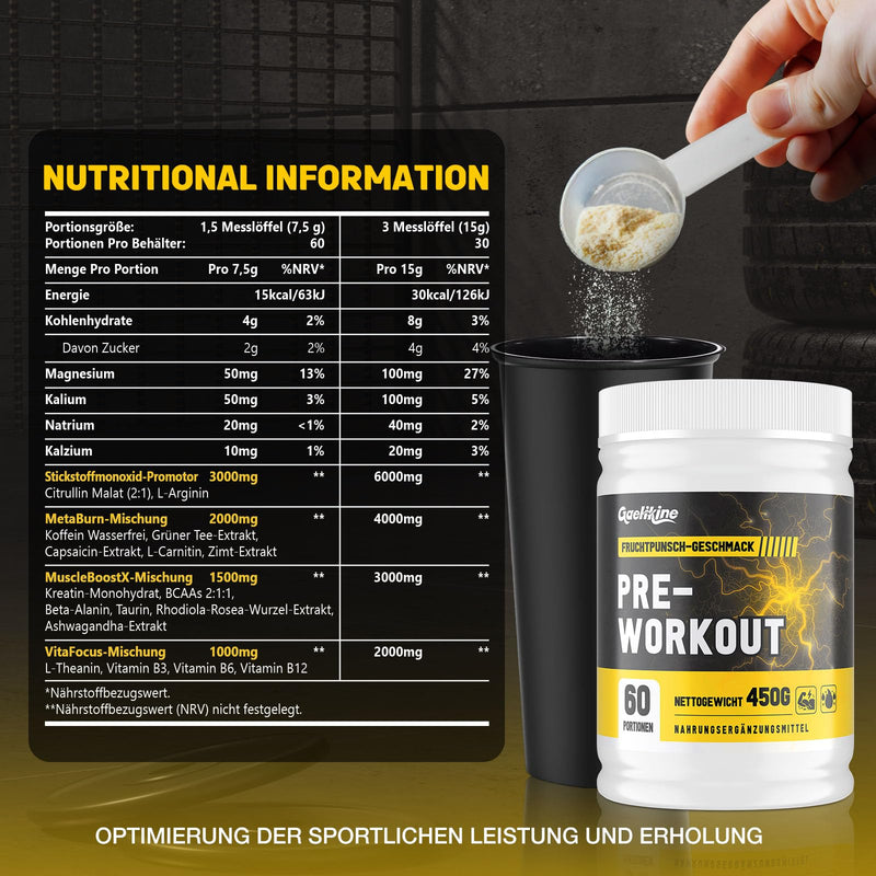[Australia] - Pre Workout Energy Powder - 450g with Beta-Alanine, Creatine and Caffeine - Refreshing Fruit Punch Flavor - Booster Pre Workout for Maximum Energy & Performance During Training (450g, Pack of 1) 450g, Pack of 1 