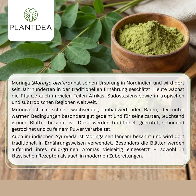 PlantDEA I Organic Moringa Powder (500 g) I 100% Organic Moringa Powder I Rich in Vitamins, Minerals & Antioxidants I Ideal as a Plant Protein Source
