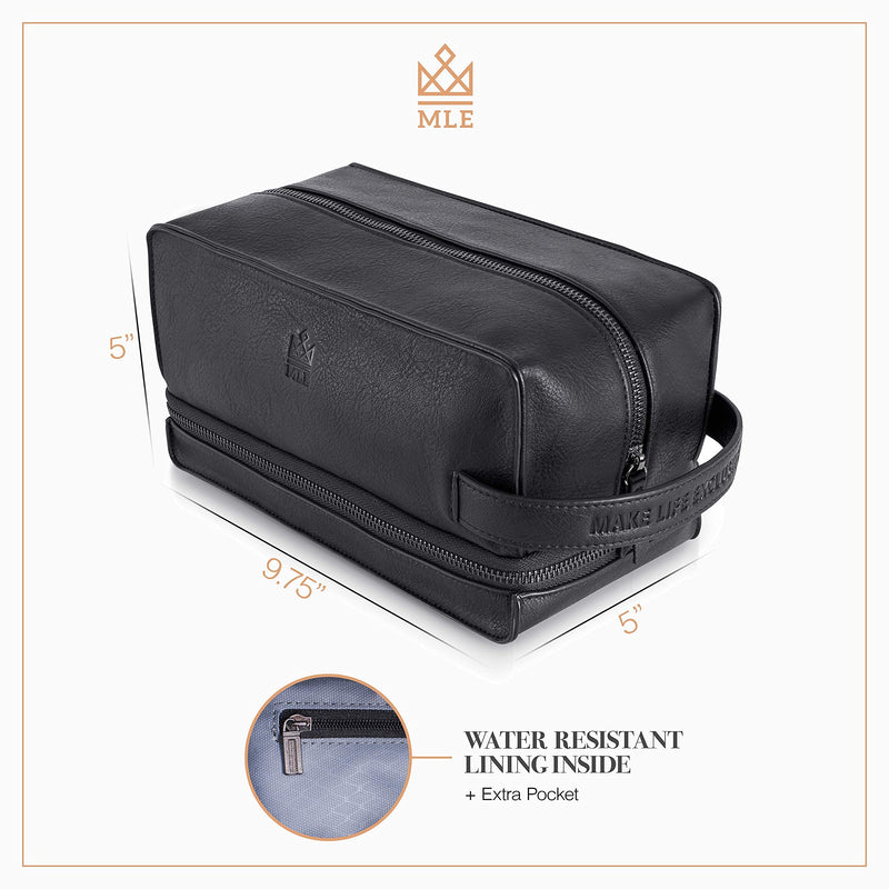 MAKE LIFE EXCLUSIVE Men's Leather Toiletry Bag, Travel Dopp Kit, Shave Kit | Waterproof, Razor & Cologne Compartments, Grooming Organizer for Travel – Men's Gift Midnight Black 2 - Compartment