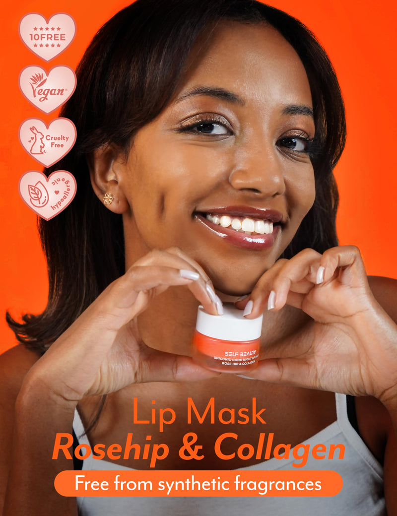 [Australia] - SelfBeauty Lip Mask - Rosehip & Collagen, Vegan Lip Balm, Lip Moisturizer, Overnight Hydrating Lip Treatment with Collagen Peptide, Lip Scrub Exfoliator Intensive Lip Repair, 0.51fl.oz Rosehip Collagen (Coral) 