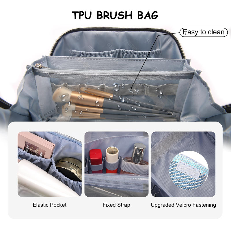 BOYATU Travel Makeup Bag Cosmetic Bag for Women: 3 Pcs Set Make up Bag with Compartments - Waterproof Vegan Leather Toiletry Bags with Handle - Makeup Organizer for Travel Essentials(C-1-Blue) C-1-Blue