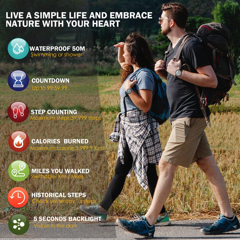 [Australia] - Mens Pedometer Watch for Walking Step Counter Watch No Charging, No App Connection, with EL Backlight. Simple, Practical Choice for Mobile-Free Fitness Enthusiasts TIMEURE-2308 black 