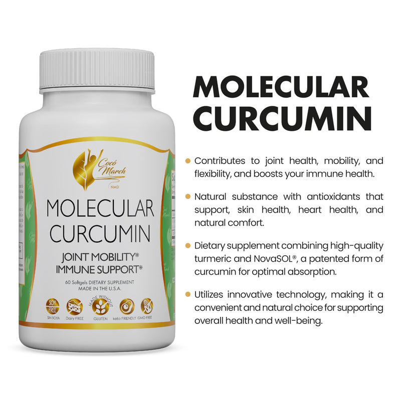 [Australia] - Coco March Molecular Curcumin - 180x Higher Absorption Joint, Mobility and Immune Support, Gluten Free, Soy Free, Dairy Free, Keto Friendly, GMO Free, 1000 mg per Serving, 60 Softgels 