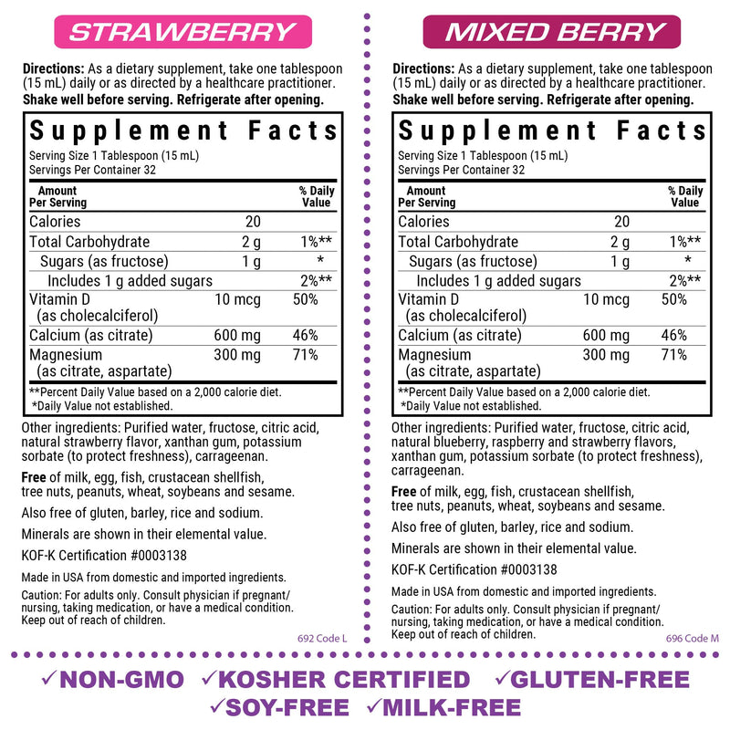 BlueBonnet Nutrition Liquid Calcium Magnesium Citrate & Vitamin D3 Daily | Third-party tested for purity and potency; manufactured in the USA