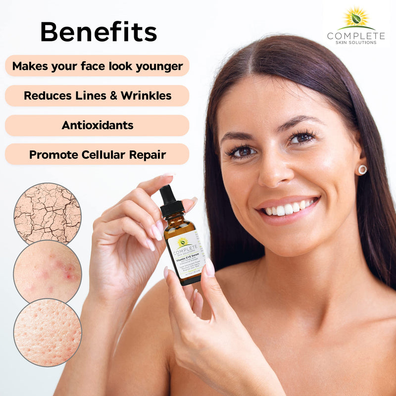 Natural Vitamin C E Serum with Ferulic Acid 1 oz | Hyaluronic Acid