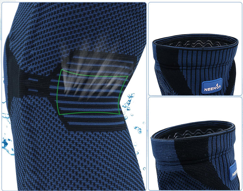 [Australia] - NEENCA Knee Support, Compressed Knee Brace with Patella Gel Pads & Spring Side Stabilizers, Medical Knee Pads for Running, Meniscus Tear, Arthritis, Joint Pain Relief, ACL, Recovery 2 Dark Blue XL 