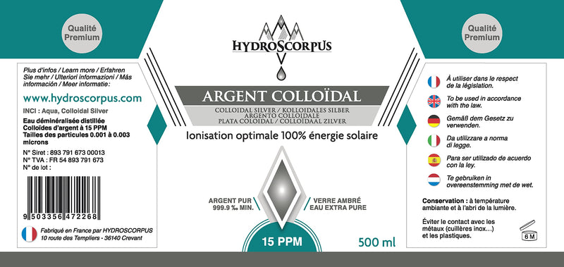 [Australia] - Colloidal silver 15PPM 2X500 ml glass●Oligo Element Bio available 100% natural●Ionization 100% solar energy●Protectors 100% compostable.. 