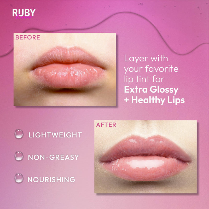 Ruby Kisses Hydrating Clear Lip Oil Treatment Gloss (6 Pack), Hydrates & Heals with Vitamin E & Jojoba, Lightweight Non-Greasy Formula with Almond Oil, Repair & Protect Dry Chapped Lips 0.33 Fl Oz (Pack of 6)
