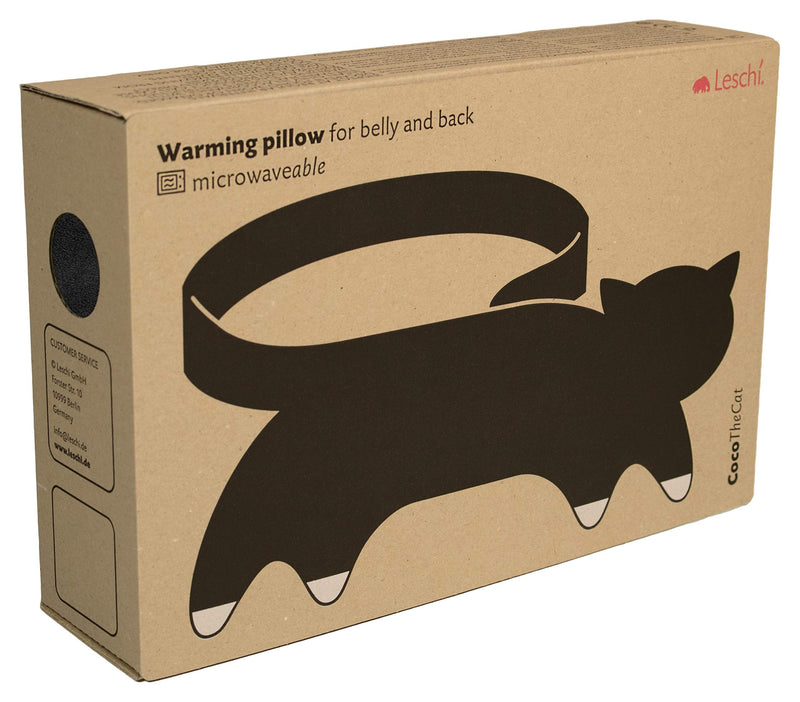 [Australia] - LESCHI heat pillow - 10 chamber grain pillow to tie around - animal cat black - cuddly grain pillow with organic wheat - ideal as a heat source in winter and for the stomach back abdomen midnight / midnight 