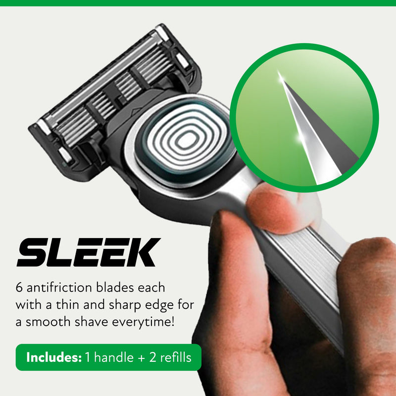 [Australia] - DORCO SLEEK Six Blade Razor System with Multi-Flex Technology, Precision Shaving Razor Handle, Includes 2 Cartridges 