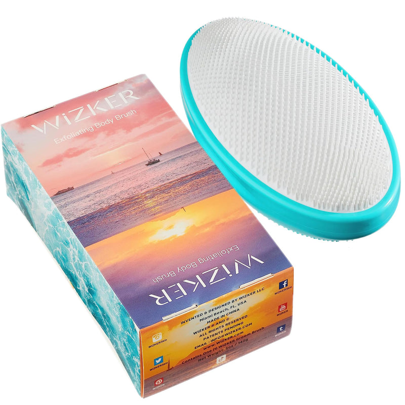 [Australia] - WIZKER® Premium Ingrown Hair Exfoliating Brush: Soft + Firm Face Body Scrubber, Sensitive Skin Exfoliator, Prevents Razor Bumps, Shave, Laser, Wax, Epilation, Dermaplaning – Waterproof, Mold Resistant Sea Blue 