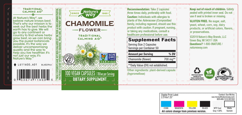 [Australia] - Nature's Way Chamomile Flower - 700 mg per 2-Capsule Serving- Traditional Calming Aid* - Herbal Supplement - Non-GMO Project Verified & Gluten Free - 100 Vegan Capsules 